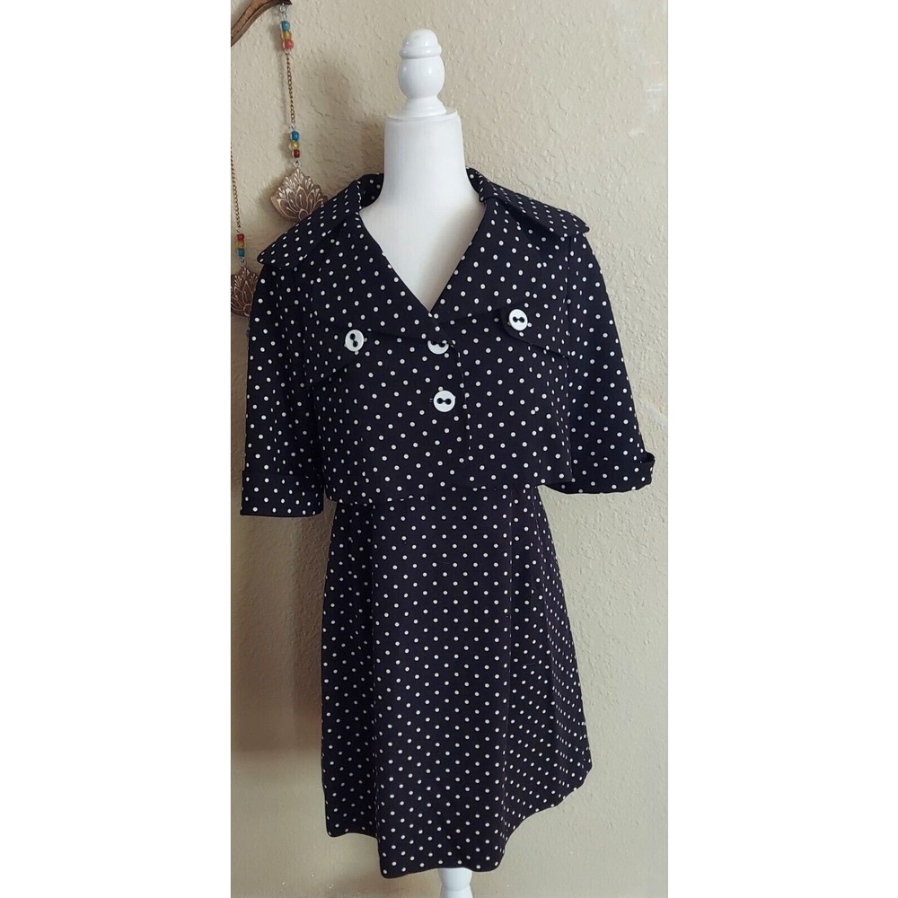 Rickie Freeman Teri Jon Dress Suit Cropped Jacket Black Cream Polka Dots Size 6